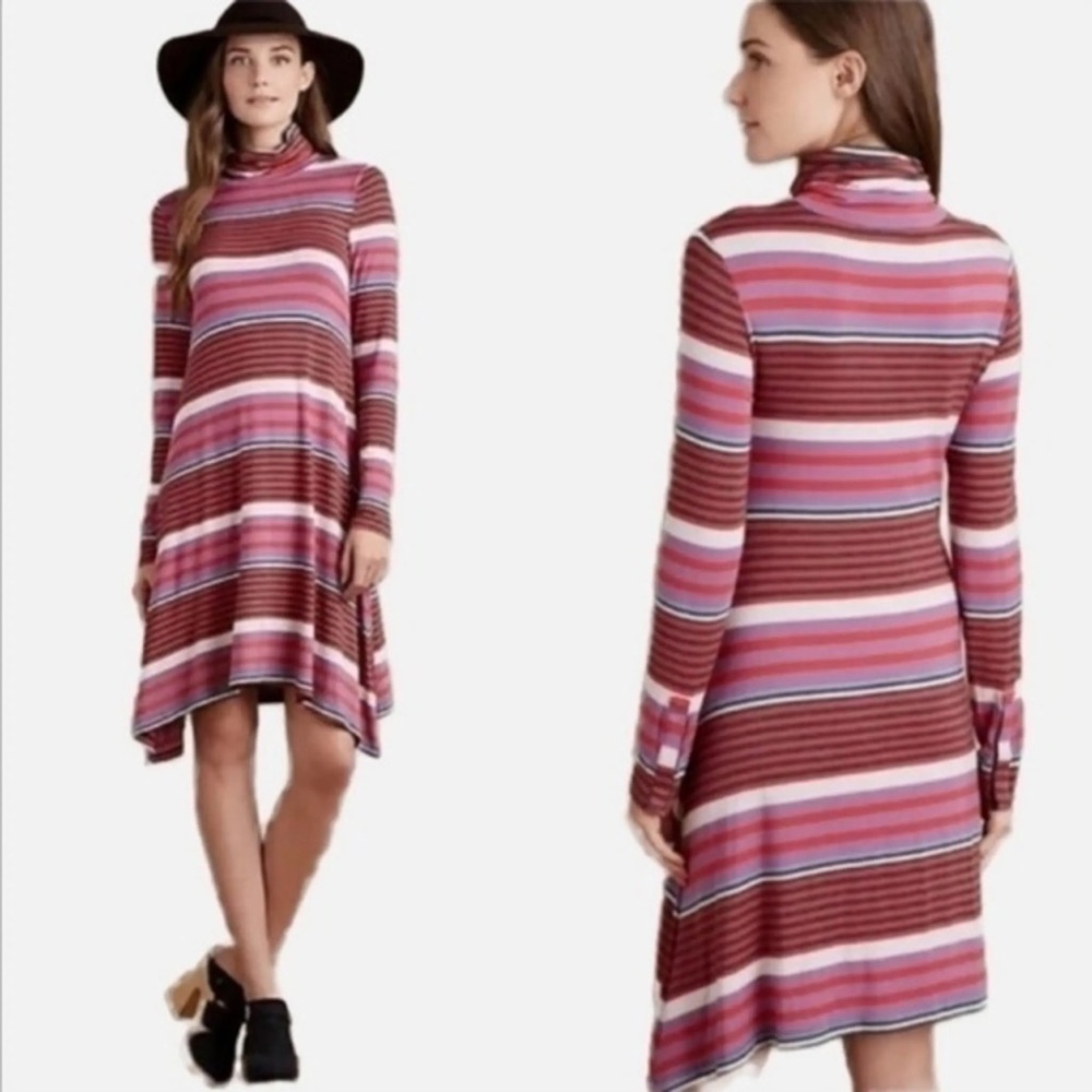 Maeve Colorblock Striped Turtleneck Dress